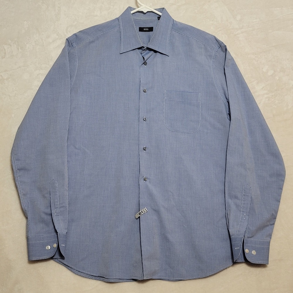 Hugo Boss Dress Shirt Men's 17 1/2 36/37 Blue Long Sleeve Button Up